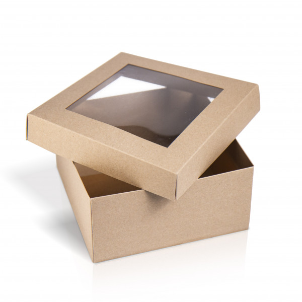 Caja kraft 20 x 20 x 10 cm con ventana transparente