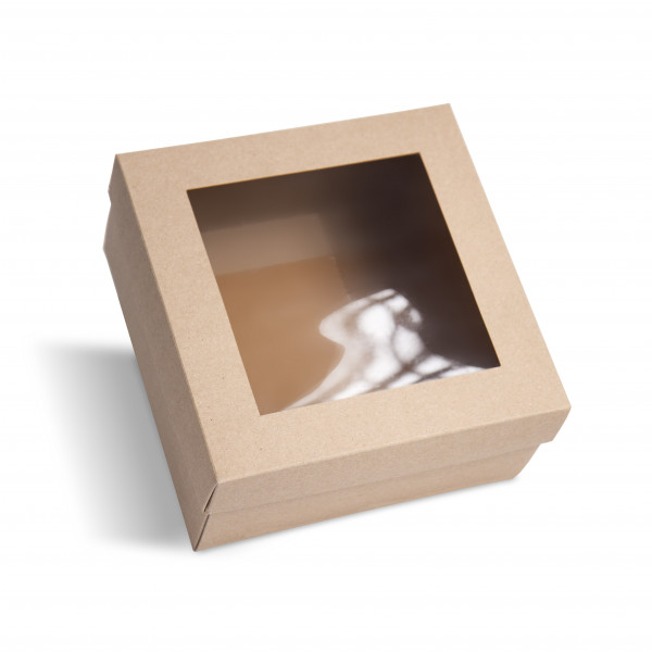 Caja kraft 20 x 20 x 10 cm con ventana transparente