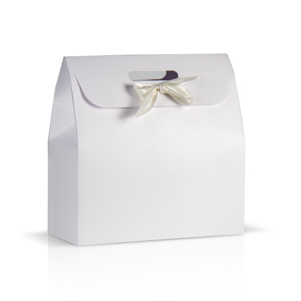 Bolsa-caja de cartón blanco 34x14x35 cm Vertical con asas troqueladas
