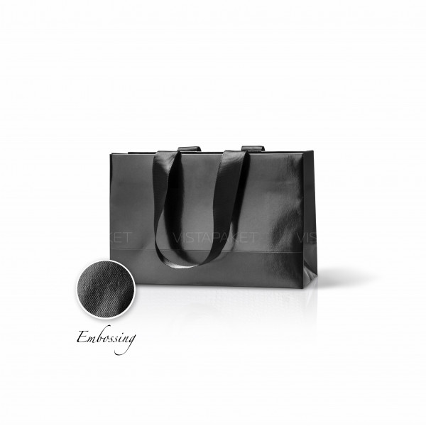Bolsa de papel negro 23x8x15 cm Embossing, estructura 18 Horizontal