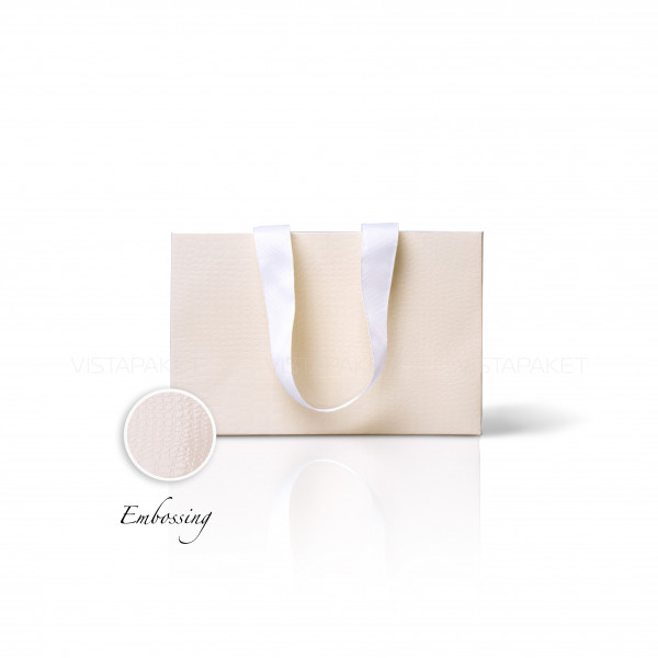 Bolsa de papel crema 23x8x15 cm Embossing, estructura 12 Horizontal