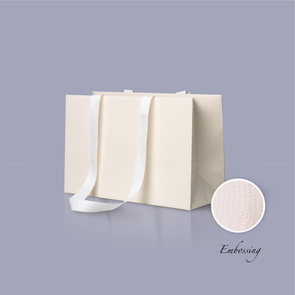 Bolsa de papel crema 38 x14x24 cm Embossing, estructura 12 Horizontal